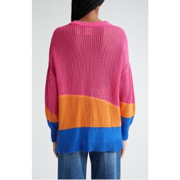 Farm Rio Amazon Stamps Open Knit Cotton Sweater Pink Womens Size Large Island - Picture 7 of 14